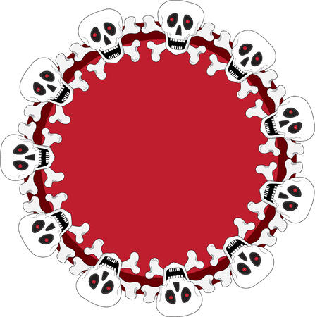 A circular pattern of white smiling skullsのイラスト素材