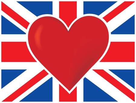 A  British flag with a big red heart in the center of itのイラスト素材