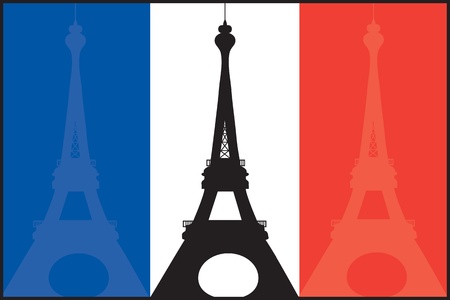 A French flag with silhouettes of the Eiffel Tower in each color のイラスト素材