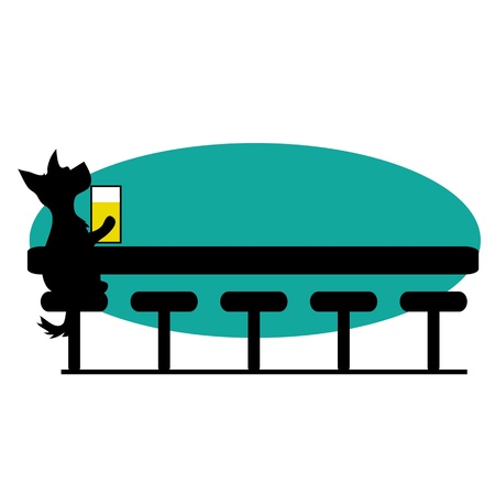 A dog is sitting at a bar having a beer - there is room for textのイラスト素材