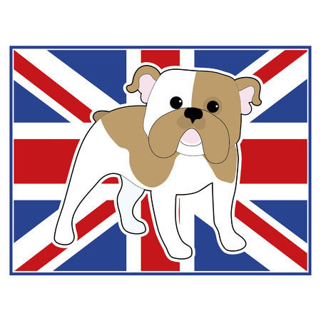 A cartoon illustration of an English Bulldog with a British flag in the backgroundのイラスト素材