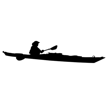 A black silhouette of a woman in a long kayakのイラスト素材