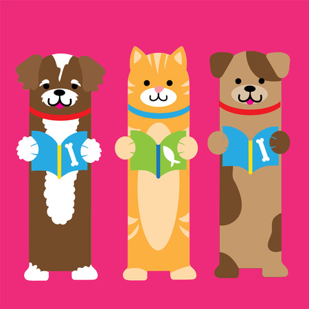 A trio of cute pets. A cat and two dogs. These can be used as bookmarksのイラスト素材