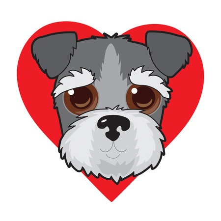 A cute illustration of a Schnauzer face with a red heart in the backgroundのイラスト素材