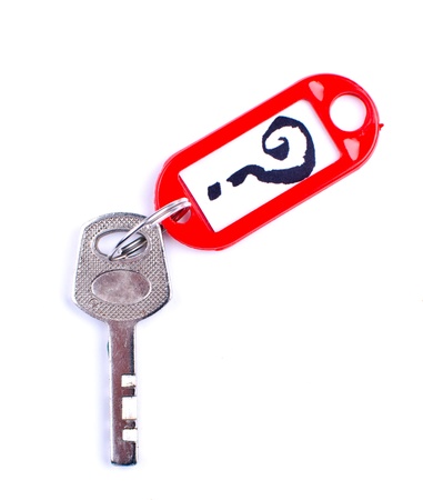 key with a question mark on the stickの写真素材