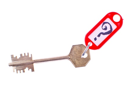key with a question sign on the stickの写真素材