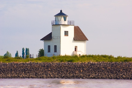 historical lighthouse Julssand at river Elbe near Hamburgのeditorial素材