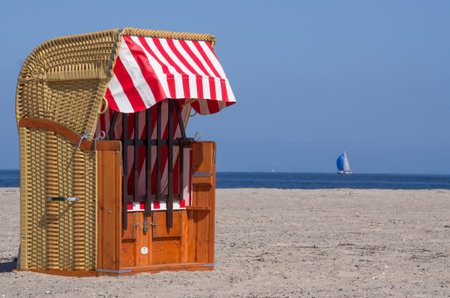 chairs at the sandy beachの写真素材