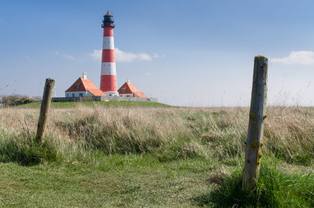 Lighthouse Westerhever at the German northfrisian coastの写真素材
