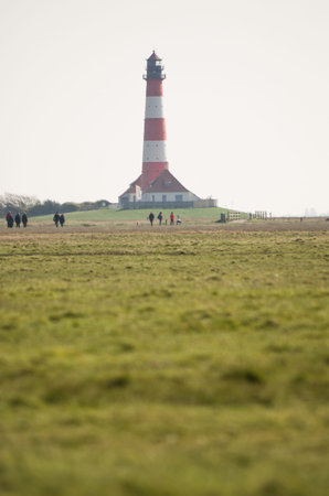 Lighthouse Westerhever at the German northfrisian coastの写真素材