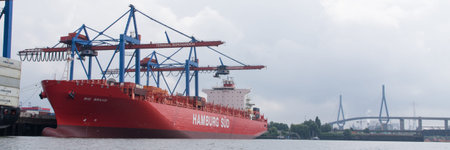 cargo vessel in the harbour at Hamburg, Germanyのeditorial素材
