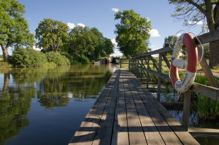 Lifebelt on the Gota Canalの写真素材