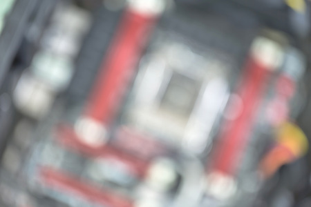 Blurry top view modern computer motherboardの写真素材