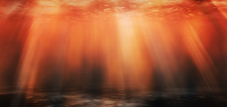Deep sea underwater hot sunbeam texture for Global Warming Warning concept.の写真素材