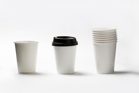 Thai paper coffee cup on white background.の写真素材