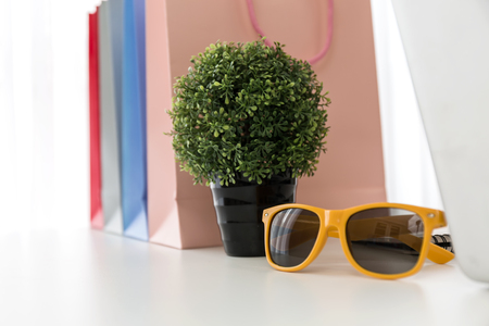 Colorful shopping bags for woman shopping in white room studio blinds background.の写真素材