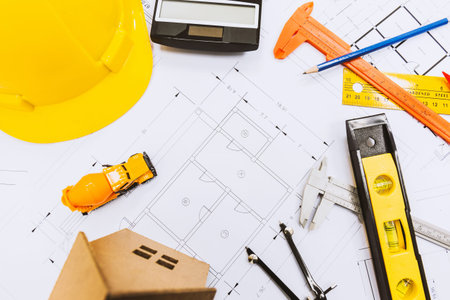 Tools and equipment of engineer in the working room.
