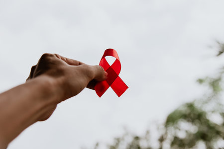 Red ribbon for world aids day awareness campaign.