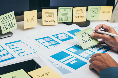 User Experience ux designer web smartphone layout business prototype idea plan template design.