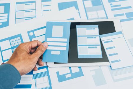 User Experience ux designer web smartphone layout business prototype idea plan template design.の写真素材