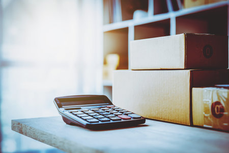 Equipments for SME online business , delivery business laptop, barcode, boxes, product on stocks or...