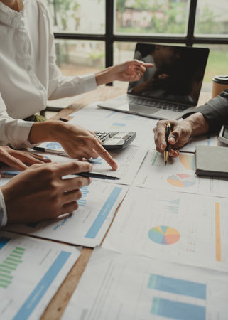 Close up.business colleagues discussing new opportunities, plan refers to a set of agreements that guide a closely.の写真素材