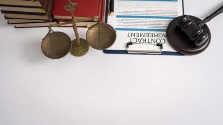 Lawyer gavel judge hammer on desk, legal, legislation, nobody.の写真素材