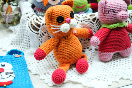 Artistic artwork of knitting good such as pillow and toys.の写真素材