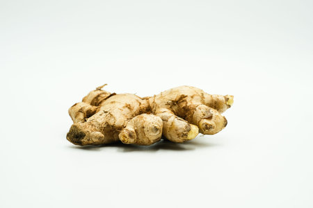 Ginger or Zingiber officinale shots on isolated white background.の写真素材