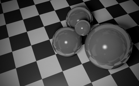 Smooth balls lying on the chessboardの写真素材