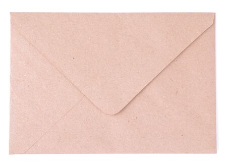 Kraft paper envelope on white isolated background. mail concept. top viewの写真素材