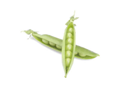 Green, fresh peas in a pod on a white background. isolatedの写真素材