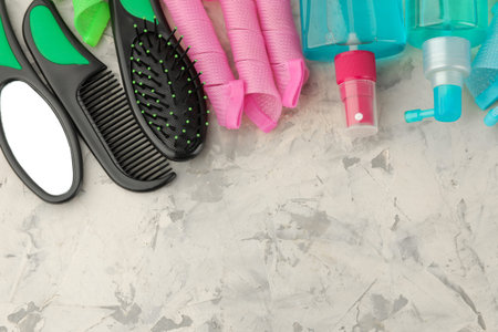 Various hair care products and various accessories for hair combs, elastic bands, curlers, curling....