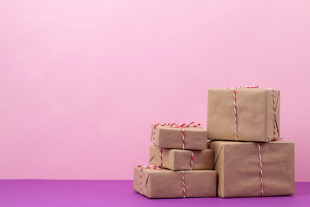 Gift boxes. Gifts on a gentle pink and lilac background. Holidays. Valentine's Day. women's day....