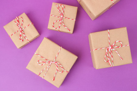 Gift boxes. Gifts on a bright purple background. Holidays. Valentine's Day. women's day. mother's...