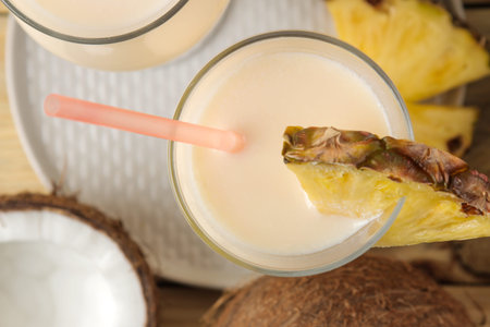 Cocktail Pina Colada. Pina Colada refreshing summer alcoholic cocktail with coconut milk and...