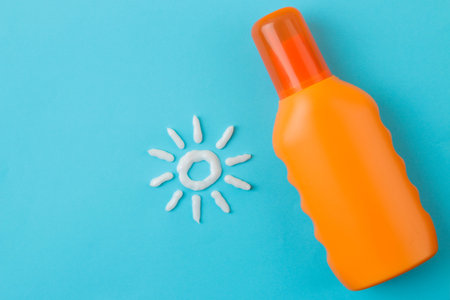 sunscreen remedy. various sunscreens and sun cream on a bright blue background. Sun protection....