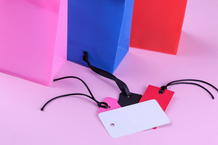 Composition with packages for purchases and different price tags. the concept of black Friday....