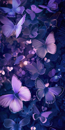 butterfly background. Background of beautiful lilac butterflies in a lilac shade.の素材