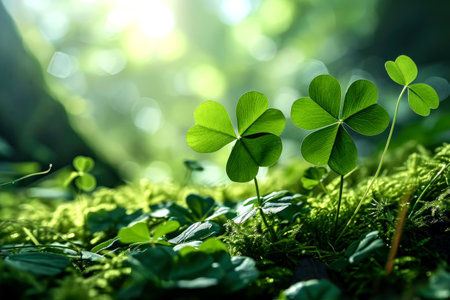 St.Patrick's Day. clover leaves in the forest. close-upの素材