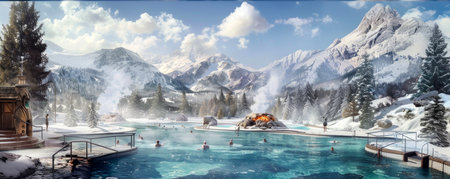 hot springs in the mountains relaxation and relaxation for body and soulの素材