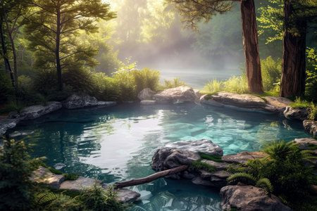 hot springs in a forest area relaxation and relaxation for body and soulの素材