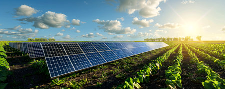 solar panels among the field. solar panels production of green environmental energy. close-upの素材