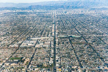 Los Angeles skyline seen from the skyの写真素材