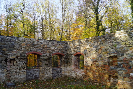 Ruin in the park, windows - Vrchotovy Janovice, Czech Republicの写真素材
