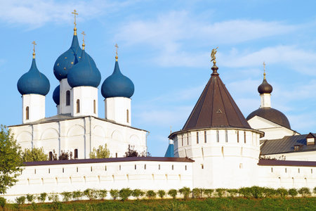 View of the monastery on the mountain in Serpukhov, Russiaの写真素材