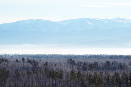 View of the Hamar Daban mountains on a clear winter dayの写真素材