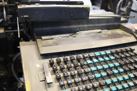 Antique typewriter in a close-up printing houseの写真素材