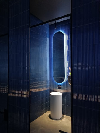 Beautiful washroom design in blue tonesの写真素材