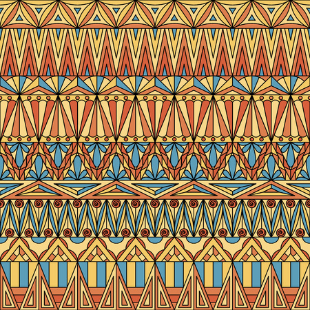 Geometric ornamental seamless pattern for backgrounds, textile and decoration in yellow, orange and blue colorsのイラスト素材